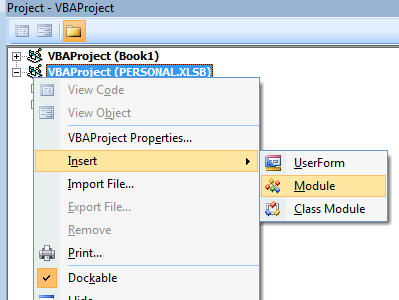 add VBA module