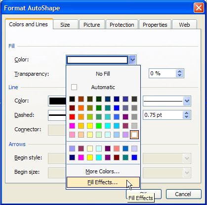 fill effects color screen Excel 2000-2003