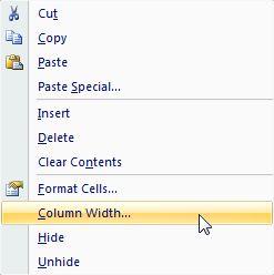 column width menu