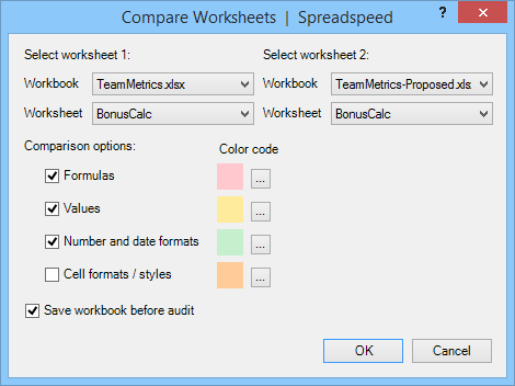 Compare Worksheets Options
