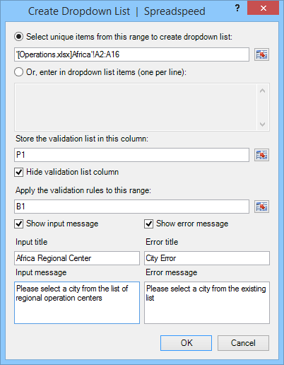 Dropdown Validation List