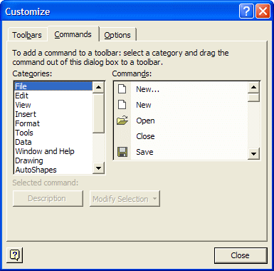 Customize dialog