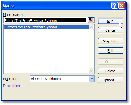 Flow chart to process map macro screen