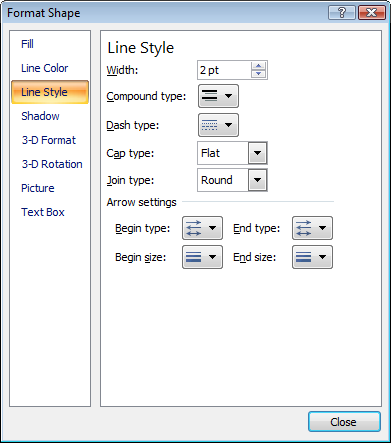 format shape dialog - line style