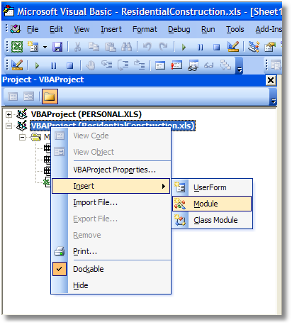 Insert Excel VBA module