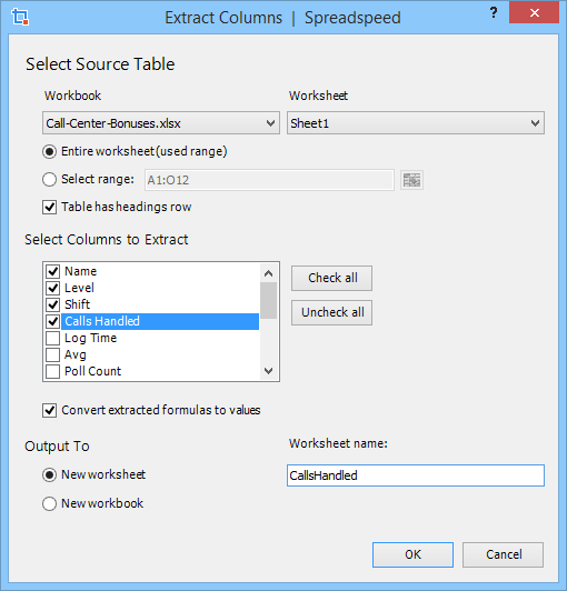 Extract Columns from Table