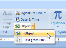 Word Insert Object Toolbar